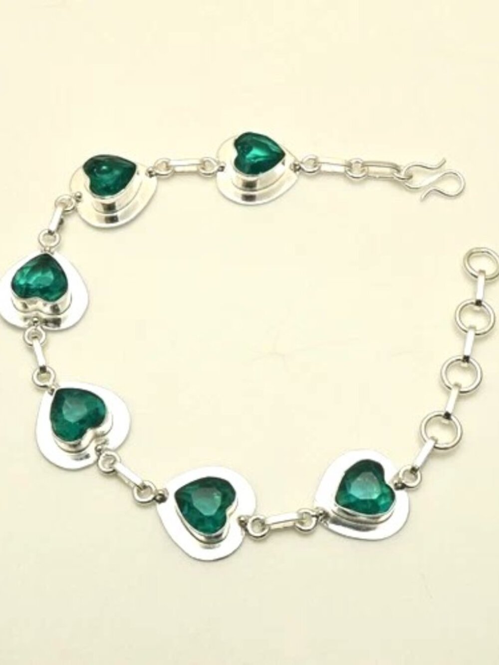 Apatite Gemstone Sterling Silver Hearts Bracelet Jewelry 19 Gms